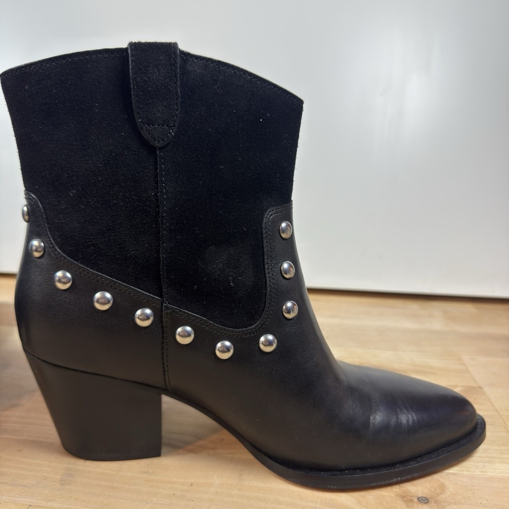 COACH Women's CM600 Black Leather & Suede Studded Ankle Western Boots Size 8B - Picture 10 of 16